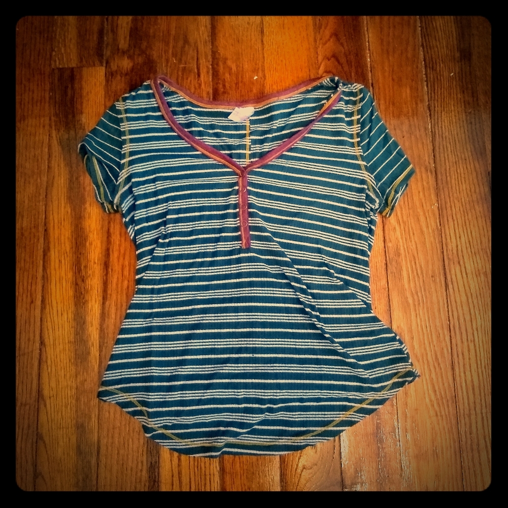 Green stripped button top